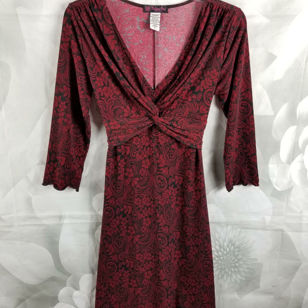 Volume One Floral Ruched Dress Back Tie Red/Black